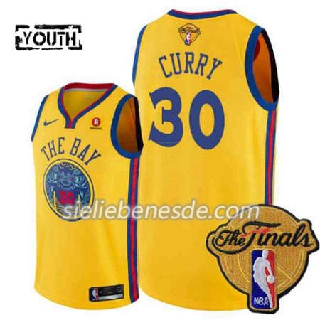 Kinder NBA Golden State Warriors Trikot Stephen Curry 30 2018 Finals Patch Nike Gelb City Edition Swingman